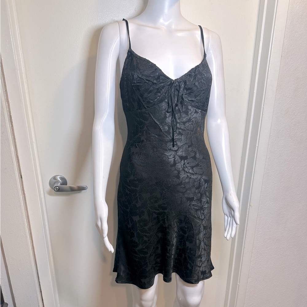 Satin/silk floral black mini dress